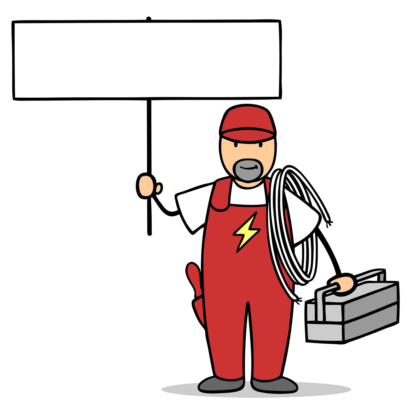 Electrician with tool box holding blank sign for marketing