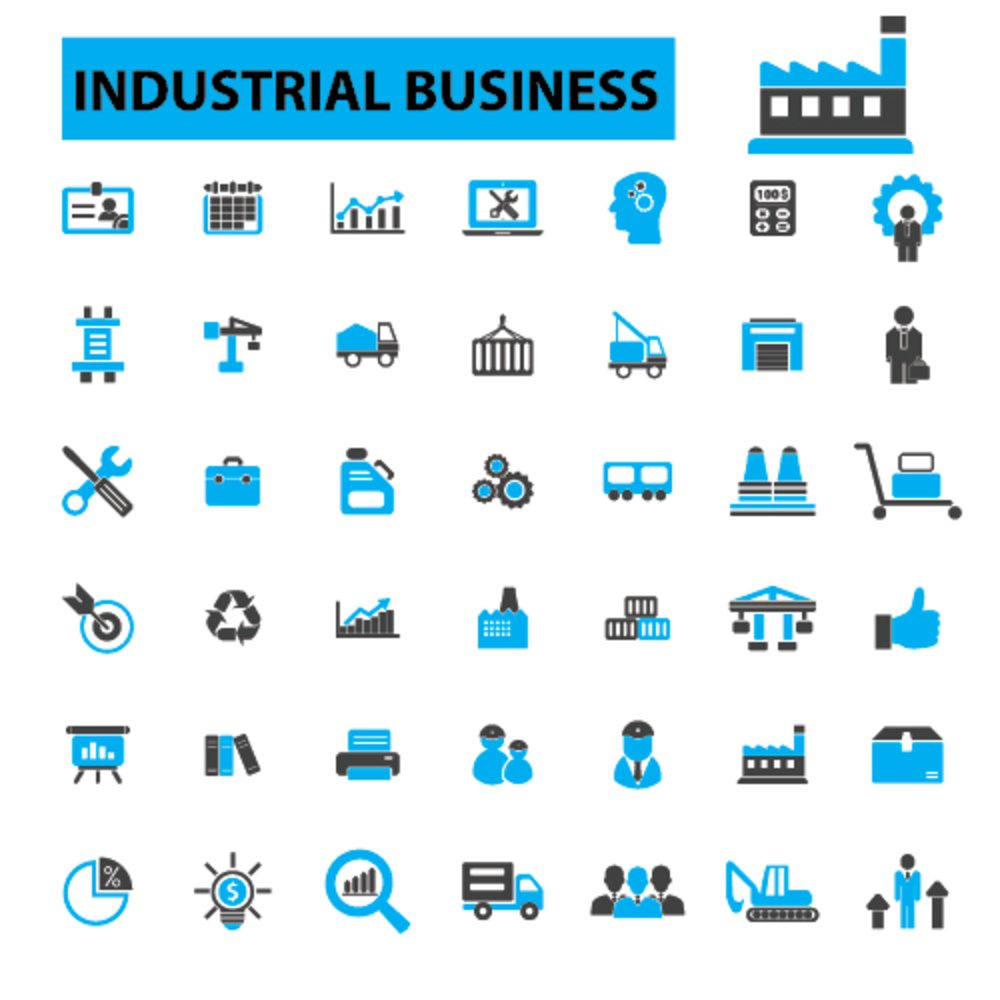 Industrial business icons concept. Factory, industry, business m