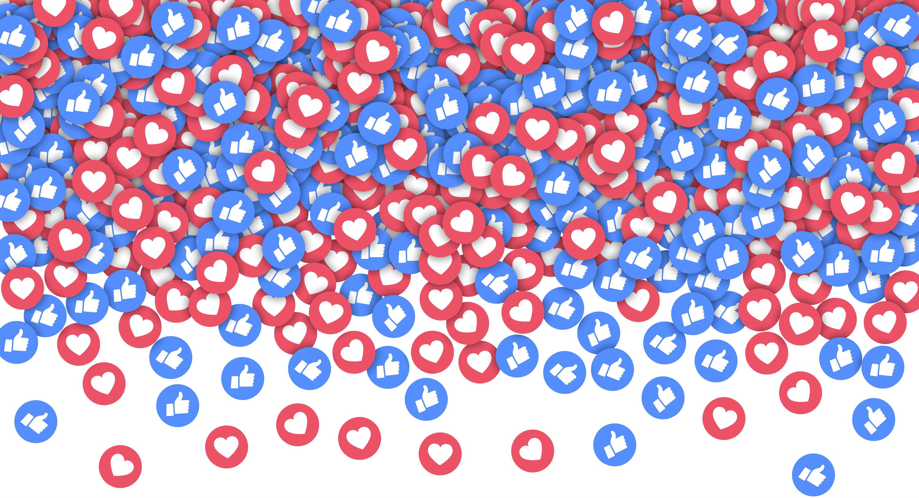 facebooks thumbs and hearts in pile